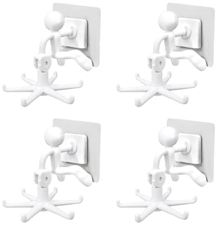 MultiValue Selbstklebende Haken, 4Pcs Creative Climber 360° Drehbarer Klapphaken Küche Wasserdicht Sechs Krallen Küchenhalterung ohne Bohren für Küche Bad Büro (4, Weiß)