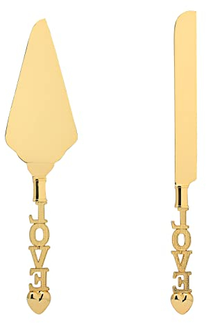 Juego de Cuchillo y Servidor para Tartas Dorados, Espátula para Tartas Integral de Acero Inoxidable Más Larga y Ancha, Utensilios para Cortar Tartas de Boda, Cortador de Tartas