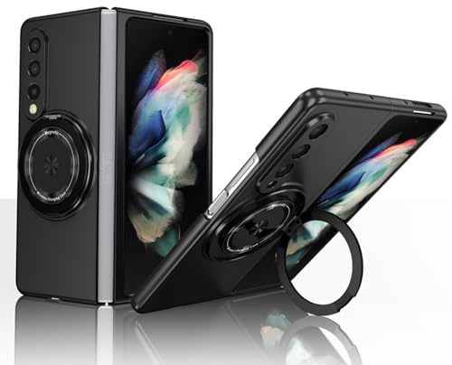ZHOZEXIN Handyhülle für Samsung Galaxy Z Fold 3 5G Abdeckung, magnetischer Standringhalter Stoßfeste schlanke Handyhülle Schutzhülle Kompatibel mit Samsung Galaxy Z Fold3 (Schwarz)