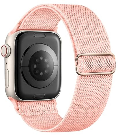 Elastisches Nylon Loop Armband - Kompatibel mit Apple Watch 38mm 40mm 41mm 42mm 44mm 45mm 46mm 49mm - Geflochtenes Sport Band für Watch Ultra SE Series 10 9 8 7 6 5 4 3 2 1 (Rosa)