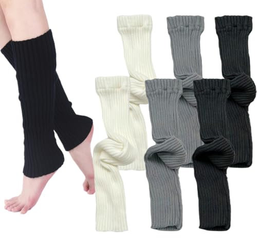 KGDUYC Stulpen für Damen Beinstulpen Damen-Beinstulpen, kurze Knopf-Beinstulpen, Winter-Strick-Beinstulpen, Stiefelüberzüge für Studentinnen, Mädchen (3 Paar, Schwarz, Weiß und Grau)