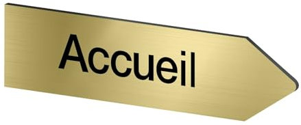 DECOHO - Flèche droite personnalisable en plastique bi-couche - Gravure laser, adhésif 3M, 80x300 mm, usage intérieur et extérieur - or brossé - Plaque Or brossé - Lettres noires