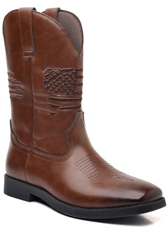 MlYJmer Stivali da Uomo Cowboy Western, Stivaletti Vintage Medio Stivali da Equitazione da Equitazione,Marrone,44 EU