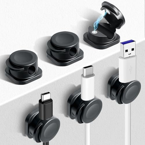 AiQInu 6 Piezas Sujeta Cables Adhesivo, Magnético Clips para Cables, Cable Organizer Escritorio Magnetic Cord Holder para Cable de Carga USB