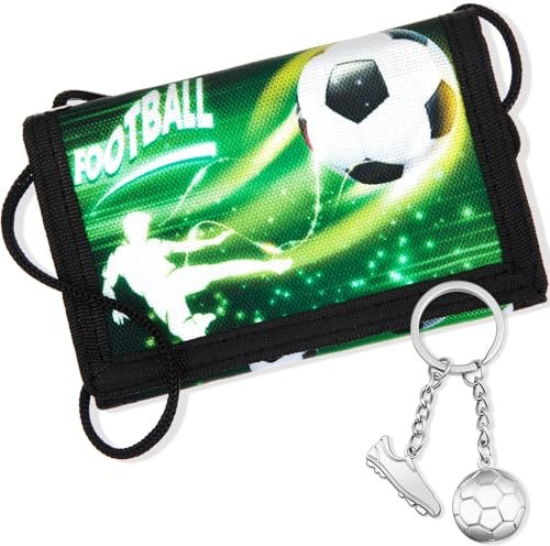 Hestya Kinder Brustbeutel - Dreifach Gefaltete Geldbörse mit Schlüsselanhänger, Portemonnaie zum Umhängen Geschenk für Jungen & Mädchen (Football)