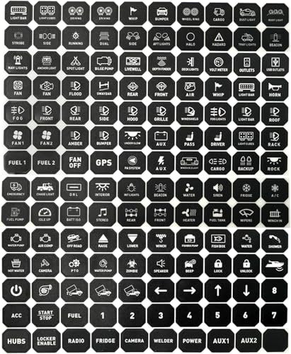 Chelhead Autocollants universels pour panneaux d'interrupteurs P1-6/8/12. Étiquettes étanches pour interrupteurs à bascule multifonctions, idéales pour les tableaux de bord de voiture, les bateaux