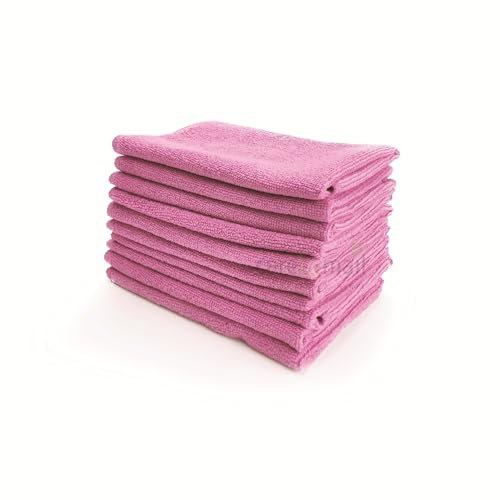 Microfibre Cleaning Cloth, Pack of 10, Large Size: 40x40cm | Soft Premium Heavy Weight Washable Cloth Duster for Kitchen, Home, Bathrooms, Surfaces, Mirrors, Car, Motorbike - Care by Mail (Pink)