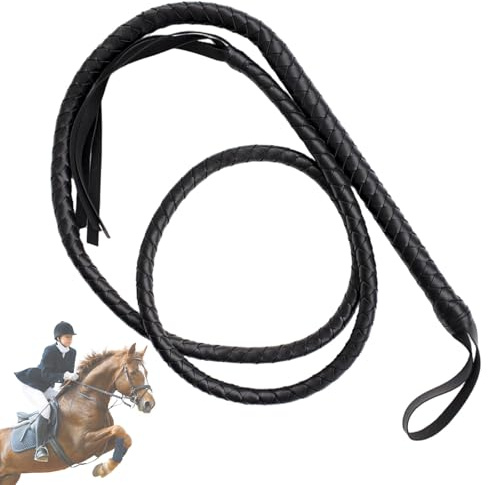 XoeLLe Negro Latigo Domador de Piel Sintética 1.9 m, Cultivos de Equitación Antideslizante, Fusta Ligero para Entrenamiento, Suministros de Cosplay para Accesorios de Disfraz