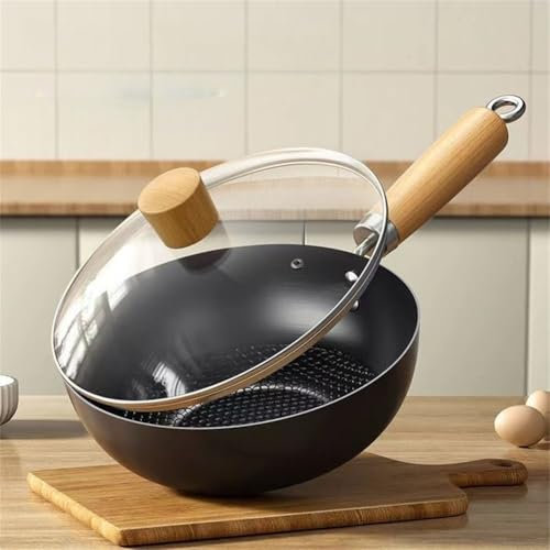 Poêle à frire polyvalente en fer avec couvercle en verre, sauteuse 3 en 1, poêle et mini wok, batterie de cuisine antiadhésive pour sauter, frire profonde (20 cm)