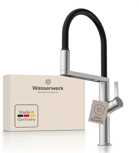 Wasserwerk WK2 Küchenarmatur - Design-Wasserhahn Küche - Edelstahl-Optik - Herunterziehbare Brause - Armatur mit Energiesparfunktion & Verbrühschutz - Premiumqualität Made in Germany