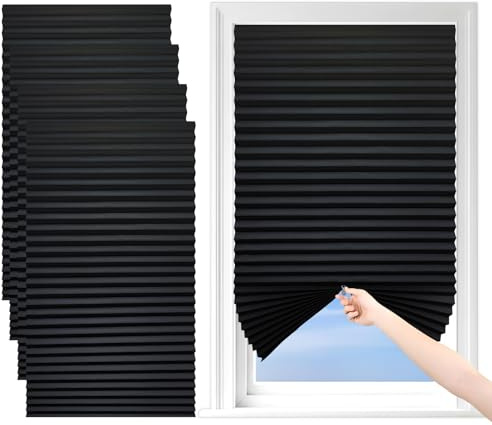 Sneulletoys 4 Pack Temporary Blackout Blinds Stick on,No Drill Blackout Blinds for Windows,Paper Blinds Crop cording to Size,Easy Fit Self Adhesive Blinds for Kitchen Bedroom (Black, 90W x 180H cm)
