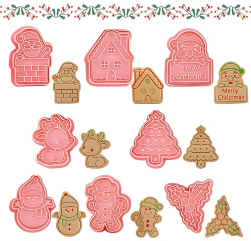 SilverChry Formine per Biscotti Natale, 8 Pezzi Acciaio Inox Stampi Biscotti, Tagliabiscotti Natalizi Set per la Preparazione di Decorazioni di Torte, Cioccolato Mini Stampi 3d (C)