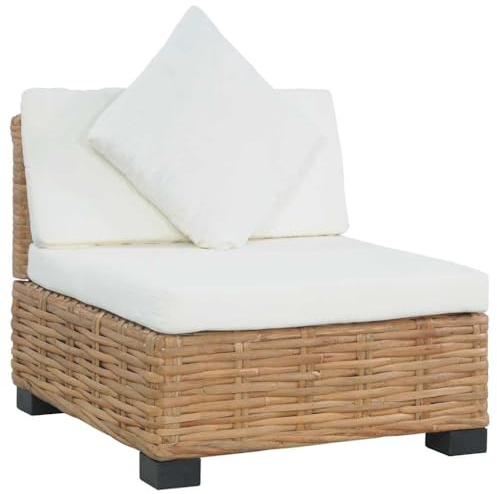 Teenpull Sofa ohne Armlehnen mit Kissen, Natur Rattan, Mahagoni Holz, 67x67x59 cm, Modularer Couch für Wohnzimmer, Langlebig & Nachhaltig
