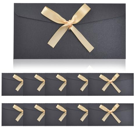 ROKZELT 10 Stücks Geschenkumschläge Farbiger Briefumschläge Schwarz Gold Briefumschläge Weihnachten Kraftpapier Umschläge mit Bändern für Einladungen Briefe Geburtstagskarten Postkarten