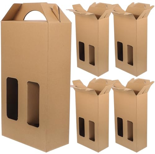 SKISUNO 5pcs Wine Storage Box Paper Packing Box for Red Wine Bottles Workmanship Display Design Khaki Colour for Cold Drink Places and Ktv