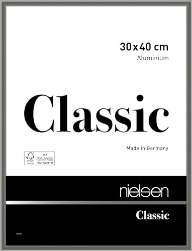 nielsen Bilderrahmen, 30 x 40 cm, Aluminium, Grau glanz, Fotorahmen zum Aufhängen im Hoch- & Querformat, Echtglas, Classic