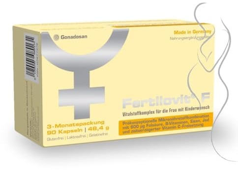 Fertilovit® F Prenatal Vitamins for Women Trying to Conceive – 800 µg Folic Acid (50% Active Form), Iron, Iodine & B Vitamins – Preconception Multivitamin – 90 Capsules (3 Month Supply) Vegan