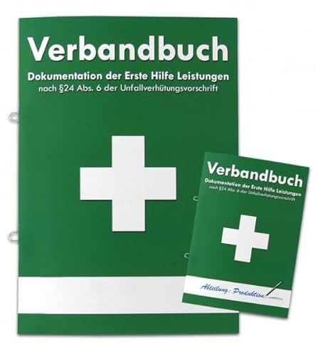 Verbandbuch Erste Hilfe - Seiten einteln entnehmbar nach DSGVO/DGUV 204-021 / § 24 Abs. 6 der Unfallverhütungsvorschrift Verbandsbuch/Meldeblock GRÜN