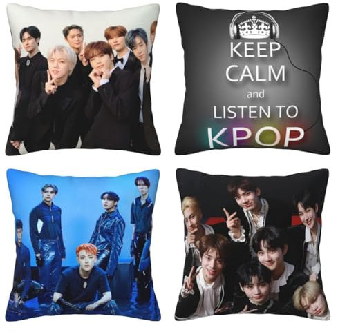 STARSAY Enhypen Kissenbezug 40x40 4er Set Kpop Deko Kissen Kinder Kissenbezüge Mikrofaser Outdoor Dekokissen für Schlafzimmer, Sofa, Stuhl Geschenke für Tochter (Fanartikel)