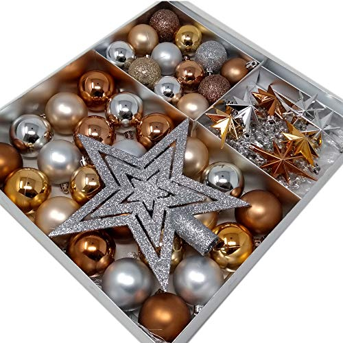 ToCi Christbaumschmuck Set 45-teilig Blush – Weihnachtskugeln, Sterne & Perlenkette - Glänzende & Matte Kugeln aus Kunststoff - Bruchsicherer Baumschmuck für Weihnachtsbaum & Kranz