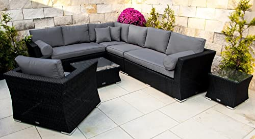 Ragnarök-Möbeldesign PolyRattan Lounge DEUTSCHE Marke - EIGENE Produktion - 8 Jahre GARANTIE auf UV Besträndigkeit SCHWARZ Gartenmöbel Aluminium