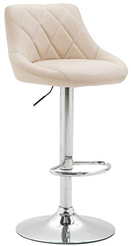 CLP Barhocker Lazio Mit Kunstlederbezug I Drehbarer Thekenhocker Mit Fußstütze I Höhenverstellbarer Barstuhl Mit Trompetenfuß, Farbe:Creme, Gestell Farbe:Chrom