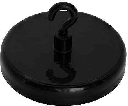 FIRST4MAGNETS Ferrite Black Painted Clamping Magnet with M4 Hook for Hanging, Holding or Displaying Items - 57mm Dia - 25kg Pull - Pack of 20