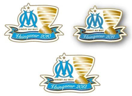 Olympique de Marseille - Set de pins Vainqueur Coupe de la Ligue 2010, 2011, 2012