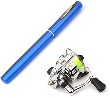 Lixada Angelruten-Spule, Kombi, Mini-Stift, Angelruten-Set, Teleskop-Angelrute, Spinnrolle, Kombi-Kit (Blau, 1 m)