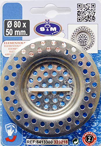 S&M 323218 Rejilla Acero Inoxidable Para Desagüe De Fregadero De Cocina Y/O Baño, Ø80 X 50 Mm, Cromado