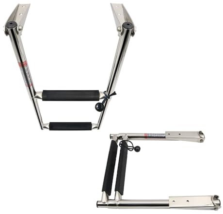 Stainless Steel 2 Step Telescoping Folding Ladder, Boat Accessories for Marine Boat