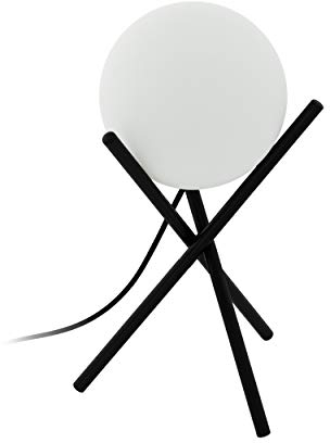 EGLO Tischlampe Castellato, Tischleuchte, Nachttischlampe aus Metall in Schwarz und Glas in Weiß, Wohnzimmerlampe, Lampe mit Schalter, E14 Fassung