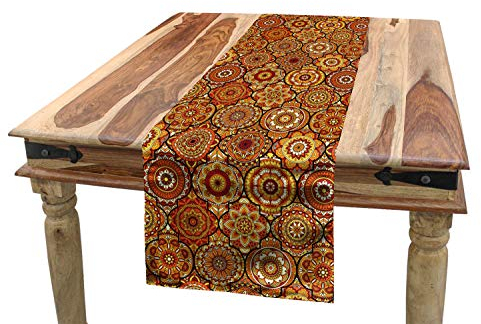 ABAKUHAUS marokkanisch Tischläufer, Blumenmotive Ottoman, Esszimmer Küche Rechteckiger Dekorativer Tischläufer, 40 x 180 cm, Orange Gelb Braun