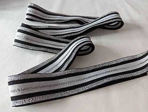 Gummiband 40 mm/Wäschegummi/Elastik Band Schwarz/Silber mit Streifen - 3 Meter Länge, Marine