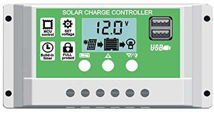 Y&H 30A Solar Panel Charge Controller for 12V 24V Lead acid/lithium Battery with Dual USB Backlight LCD Display and Timer Setting ON/Off Hours