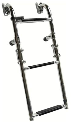 MARINE CITY 1+2 Steps Foldable Boarding Ladder, 304 Stainless Steel, Non-Skid Steps, Rust-Resistant, Ideal for Boats, Ships and Marines
