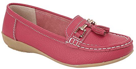 Jo & Joe, mocassini da donna in pelle, mocassini con suola piatta, Rosa (Fucsia), 37 EU