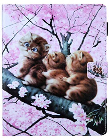 AIFILLE Pochette Etui pour Tablette 10 Pouces Universel Ultra Mince Animaux Chat Brun Antichoc 360 Integrale Housse en Cuir de Protection Bumper avec Porte-Cartes de Crédit Support Fonction Cover