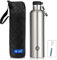 FEIJIAN Trinkflasche Edelstahl 750ml mit Karabiner - auslaufsicher Thermosflasche für Kohlensäure Kaffee Tee, BPA-Frei Sport Outdoor Wasserflasche für Sprudel/Uni/Schule/Camping/Fahhrad