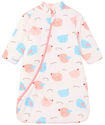 Chilsuessy Baby Winter Sleeping Bag with Detachable Long Sleeves 3.5 Tog Organic Cotton Sleeping Bag for Kids Sleeping Sack for Infant Toddler, Pink chick, M/6-18 Months