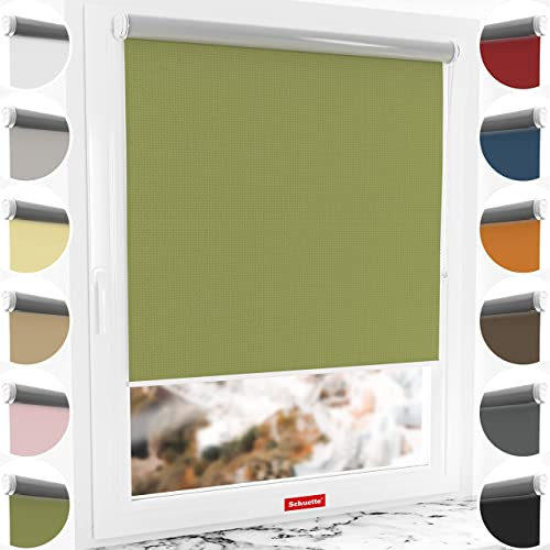 Schuette® Verdunkelungsrollo ohne Bohren/mit Bohren 2in1 ● Thermo Rollo Kollektion: European Olive (Grün) ● 120 x 130 cm (Breite x Höhe) ● Suprafix Klemmrollo = Klemmfix 2.0 ● 60s Montage mit Video