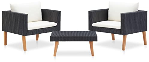 3-tlg. Garten-Lounge-Set mit Auflagen Poly Rattan Schwarz
