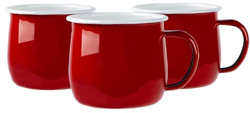 Argon Tableware Coloured Coffee Mugs - 375ml - Pack of 12 - Red Metal Insulated Enamel Mugs Lightweight Camping Belly Latte Mug Hot Chocolate Mug