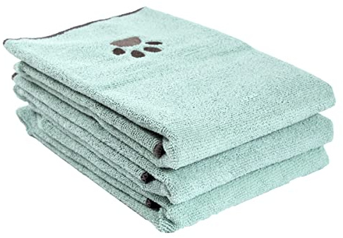 Ritz Besticktes Mikrofaser-Handtuch für Haustiere, klein, 3 Stück, Paw Spa blau