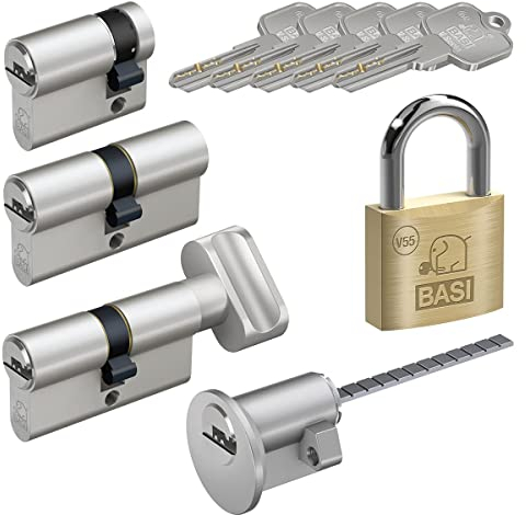 BASI | V55 Schließzylinder | gleichschließend und frei kombinierbar | Viele Längen verfügbar | Wendeschlüssel | Profilzylinder für Haus und Wohnung | Doppelzylinder N+G A:40 mm B:50 mm