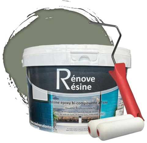 COULEURS D ANTAN Peinture Résine multisupport Intérieur pour Faïence, Carrelage, Douche, Baignoire 5m² - RAL 7033 Gris ciment + Kit d'application OFFERT