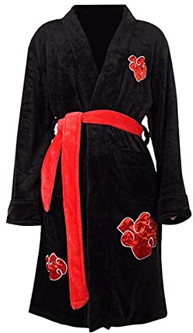 Yanny Uchiha Itachi Bademantel Akatsuki Herren Soft Nachtwäsche Anime Cosplay Flanell Robe Pyjamas Kimono (XXL, Schwarz)