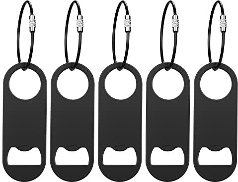 Paquete de 5 abrebotellas planas de acero inoxidable con llavero, abridor de botellas de cerveza para cocina, bar o restaurante (negro)