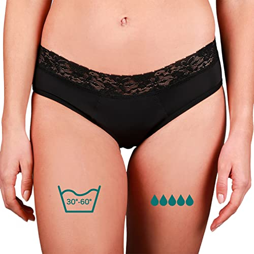 Taynie Queen extra stark Periodenunterwäsche Starke Blutung - Periodenwäsche - Menstruationsunterwäsche - ersetzt 3,5 Tampons, Periodenslip Tragedauer bis 12 Std., waschbar bis 60°C (36, Schwarz)