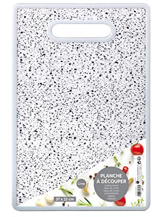 Plastic Chopping Board Speckled Marble Effect Cutting Board with Handle Reversible Kitchen Marble Pattern Look Cutting Board Slicing Vegetables Fruit Bread Meat (White, 37cmx22cm)